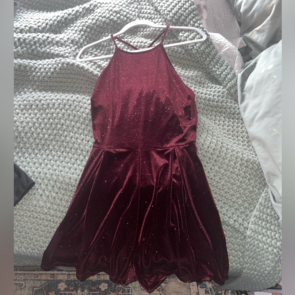 Burgundy Sparkle Romper Dress